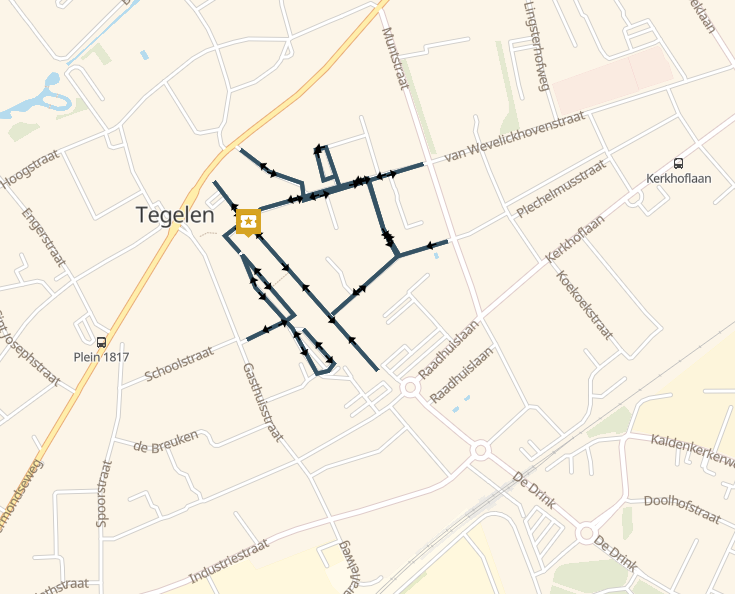 Kaart van de wegafsluitingen tijdens de koningsmarkt in Tegelen.