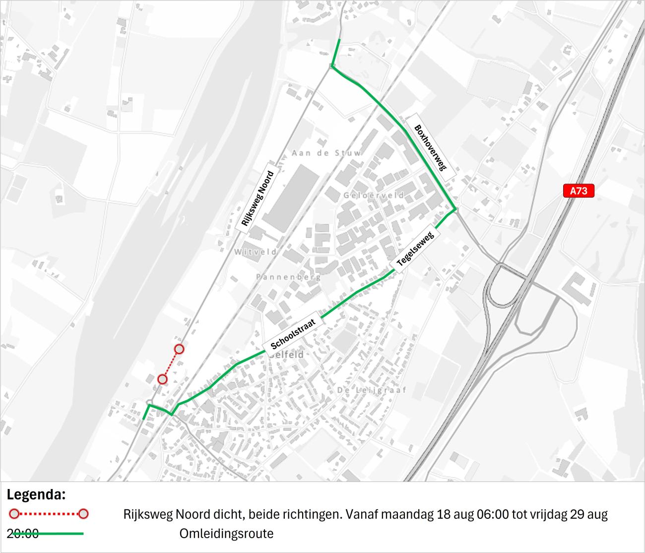 Omleidingsroute voor de werkzaamheden aan Rijksweg Noord