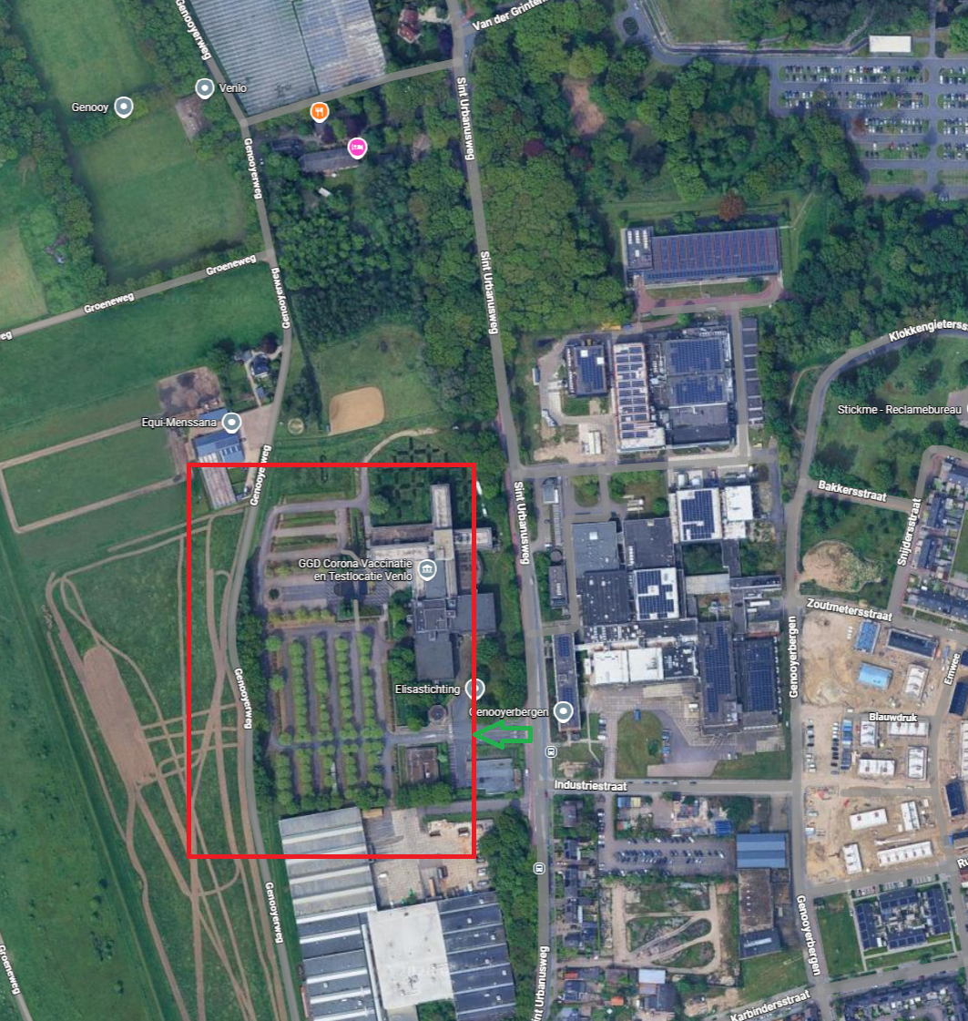Kaartje waarop de tijdelijke parkeerplaatsen te zien zijn