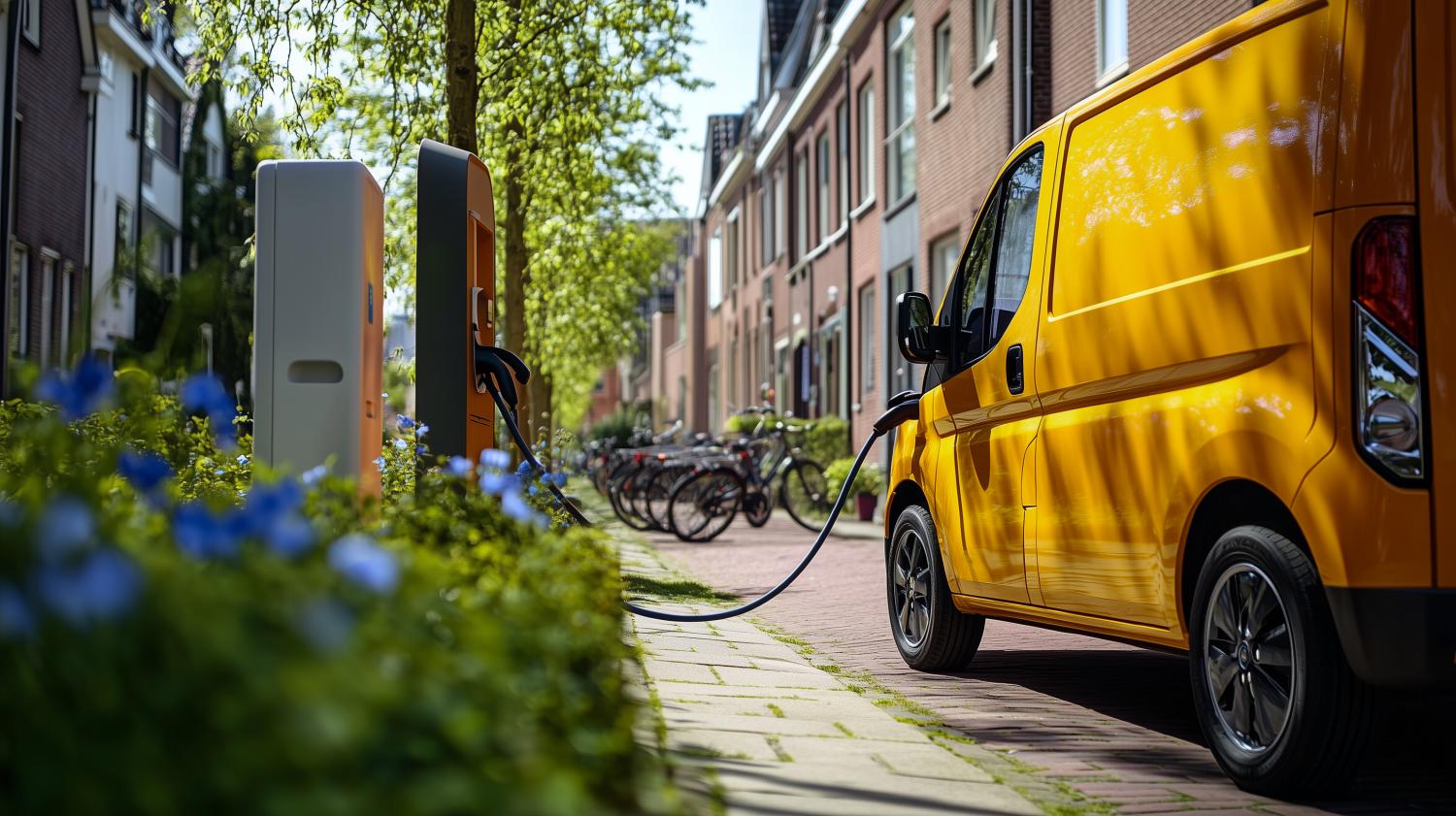 gele bestelbus aan laadpaal