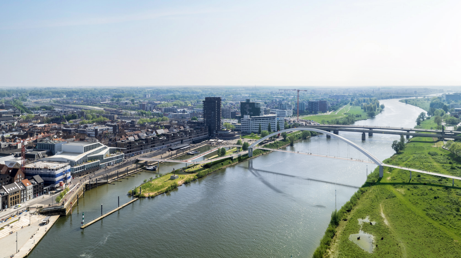Een impressie van hoe een mogelijke nieuwe brug tussen Venlo en Blerick eruit zou kunnen zien.