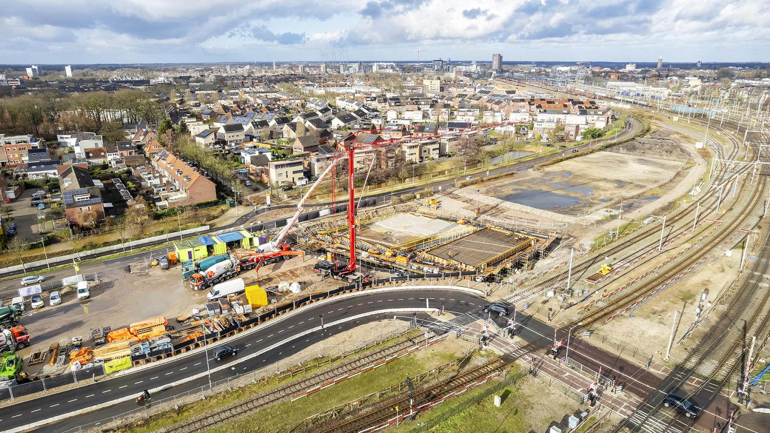 Overzichtsfoto van de werkzaamheden bij de onderdoorgang Vierpaardjes in Venlo.