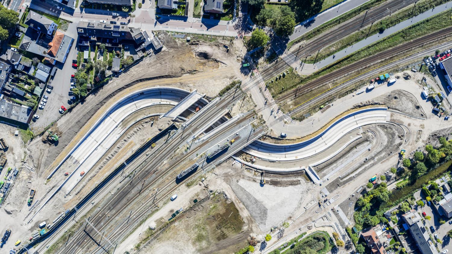 Drone foto van de voortgang werkzaamheden Vierpaardjes 