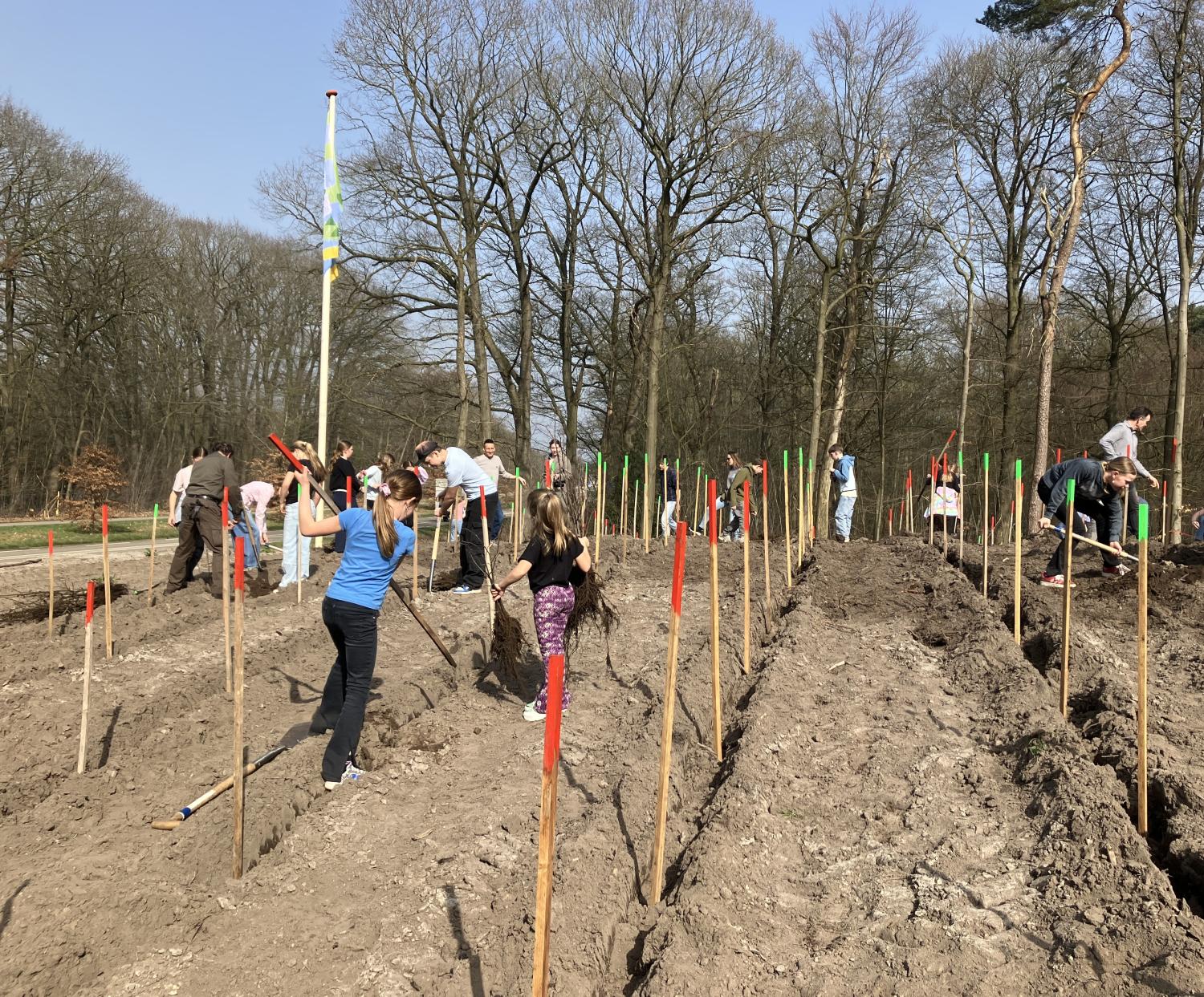 Kinderen planten bomen tijdens Boomfeestdag in Arcen