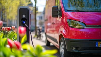rode elektrische auto aan laadpaal